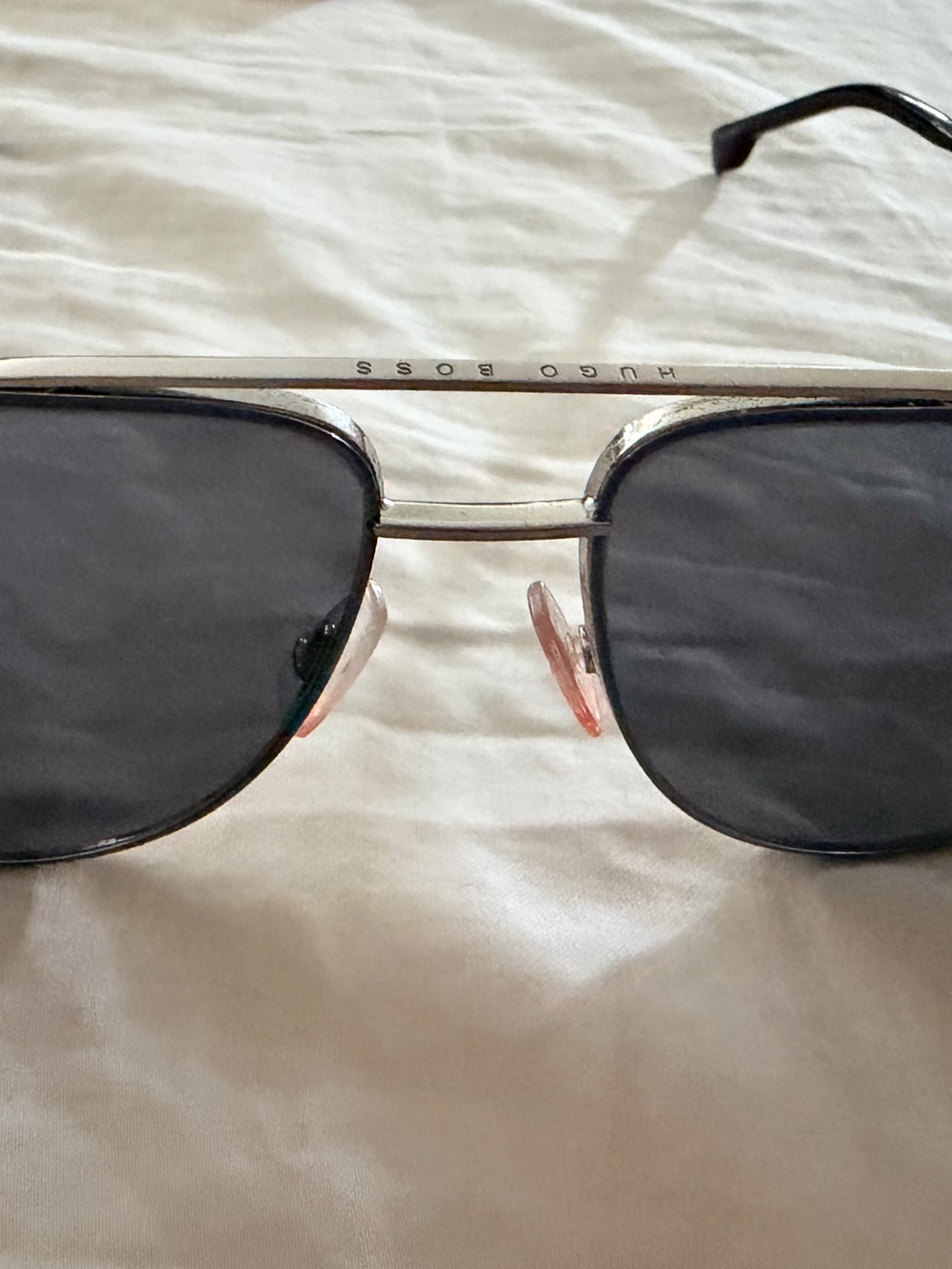 Hugo Boss Silver Frame Sunglasses with Dark Lenses